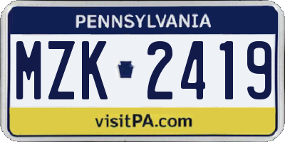 PA license plate MZK2419