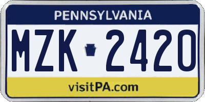 PA license plate MZK2420