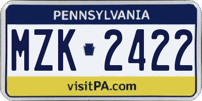 PA license plate MZK2422