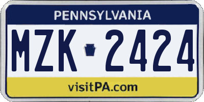 PA license plate MZK2424