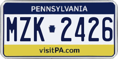 PA license plate MZK2426