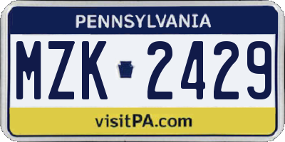 PA license plate MZK2429