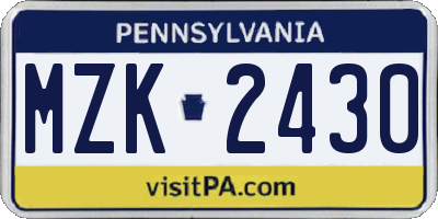 PA license plate MZK2430