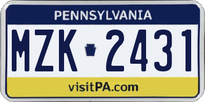 PA license plate MZK2431