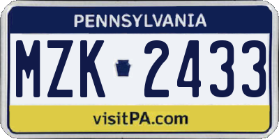 PA license plate MZK2433