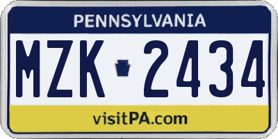 PA license plate MZK2434