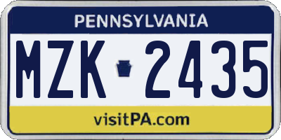 PA license plate MZK2435