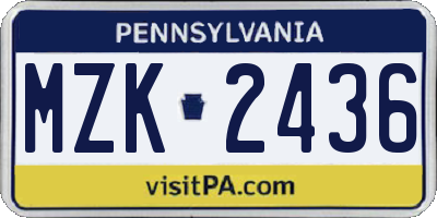 PA license plate MZK2436