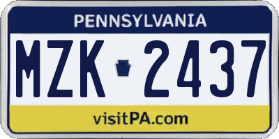 PA license plate MZK2437