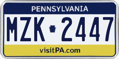 PA license plate MZK2447