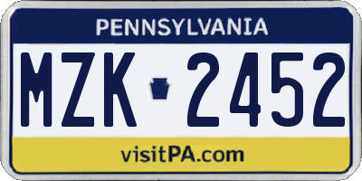 PA license plate MZK2452