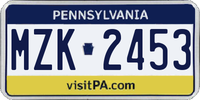 PA license plate MZK2453