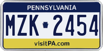 PA license plate MZK2454