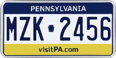 PA license plate MZK2456