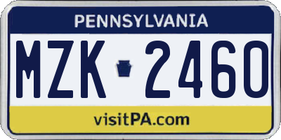 PA license plate MZK2460