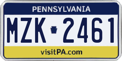 PA license plate MZK2461