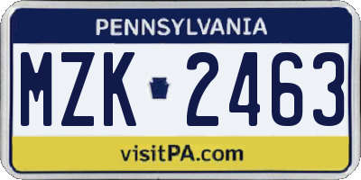 PA license plate MZK2463