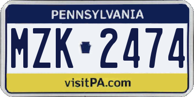 PA license plate MZK2474