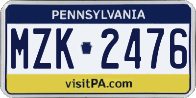 PA license plate MZK2476