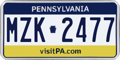 PA license plate MZK2477