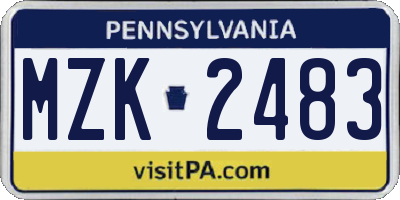 PA license plate MZK2483