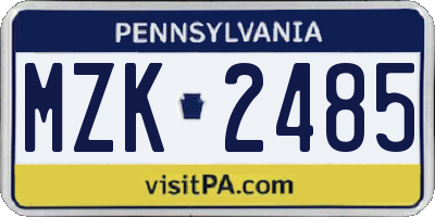 PA license plate MZK2485