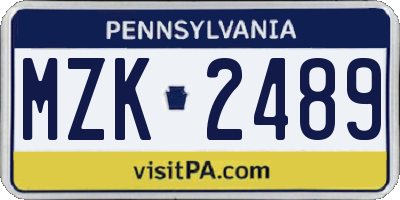 PA license plate MZK2489