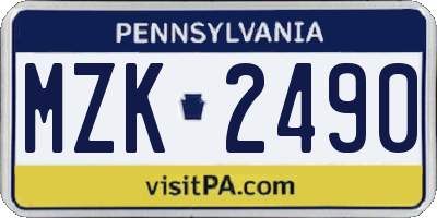 PA license plate MZK2490