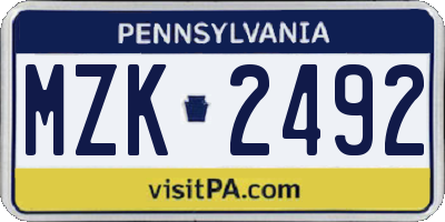 PA license plate MZK2492