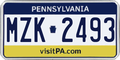 PA license plate MZK2493