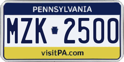 PA license plate MZK2500