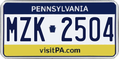PA license plate MZK2504