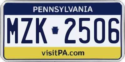 PA license plate MZK2506