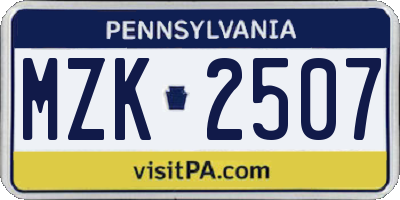 PA license plate MZK2507