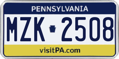 PA license plate MZK2508