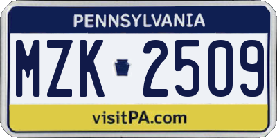 PA license plate MZK2509