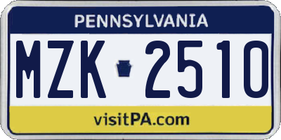 PA license plate MZK2510