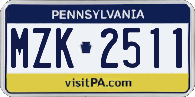 PA license plate MZK2511