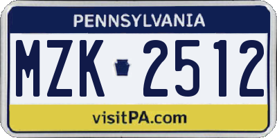 PA license plate MZK2512