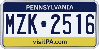 PA license plate MZK2516