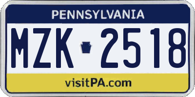 PA license plate MZK2518