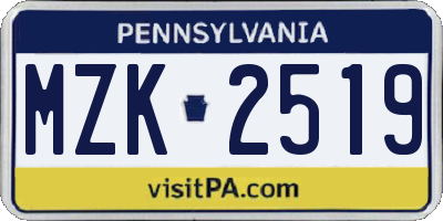 PA license plate MZK2519