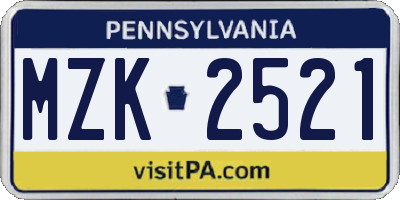 PA license plate MZK2521