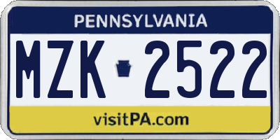 PA license plate MZK2522