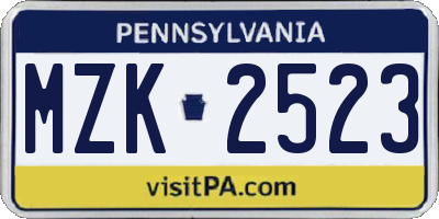 PA license plate MZK2523