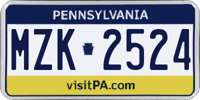 PA license plate MZK2524