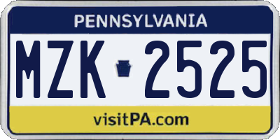 PA license plate MZK2525