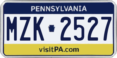 PA license plate MZK2527