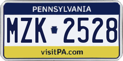 PA license plate MZK2528