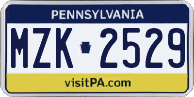 PA license plate MZK2529